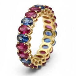 Captivating Natural Ruby & Sapphire Tennis 18K Ring For Women