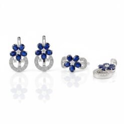 Floral Natural Blue Sapphire & Zirconia Silver Set